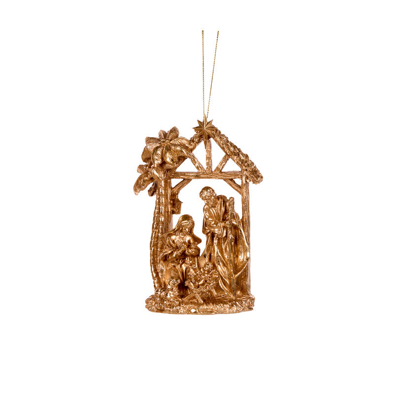 Gilded gold Holy Family arbour Christmas nativity scene