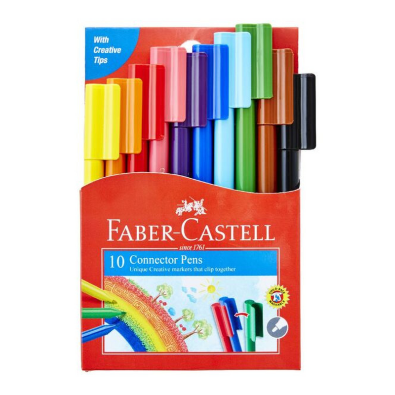 Faber-Castell Connector Pen Colour Markers assorted 10pk – connectable felt-tip pens for colouring and creative play