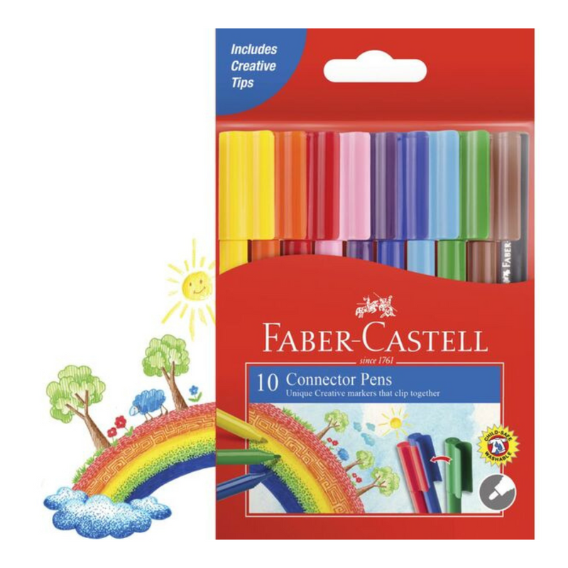 Faber-Castell Connector Pen Colour Markers assorted 10pk – connectable felt-tip pens for colouring and creative play
