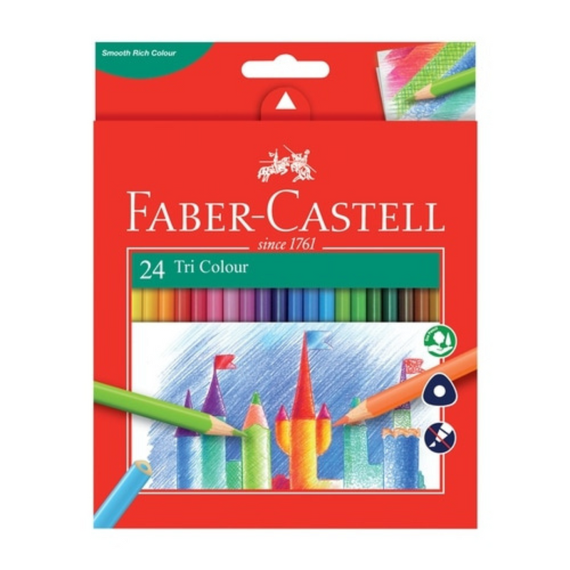 Faber-Castell Triangular Colour Pencils assorted 24pk – ergonomic coloured pencils for kids and students