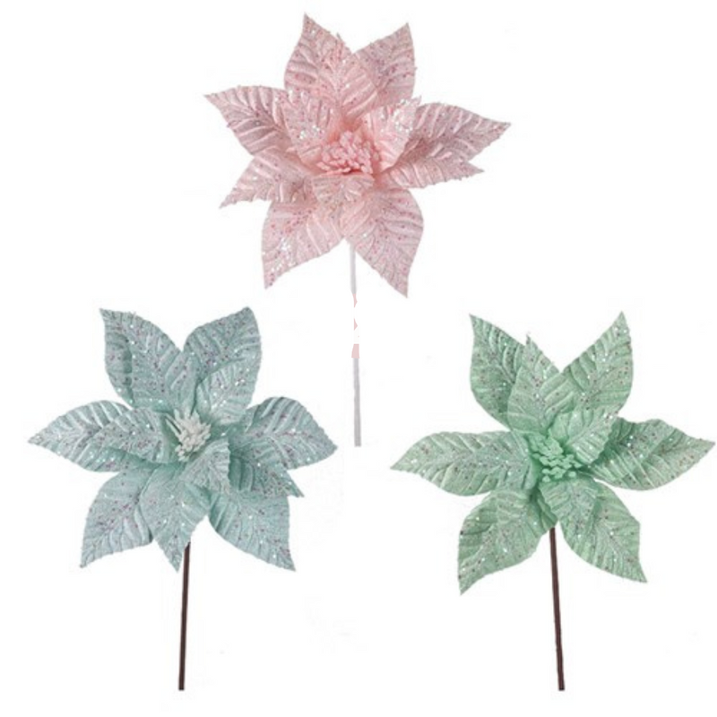 Ronis Fairy Floss Poinsettia with 50cm Stem 3 Asstd (Pink, Mint, Blue)