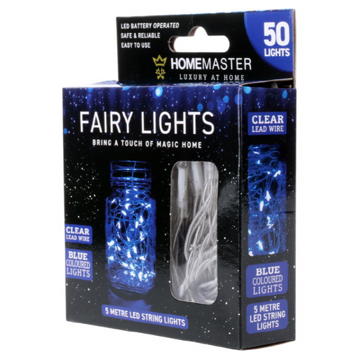 Ronis Fairy Lights Battery Operated 50 LED 5m Blue Colour 2 Function Clear Wire