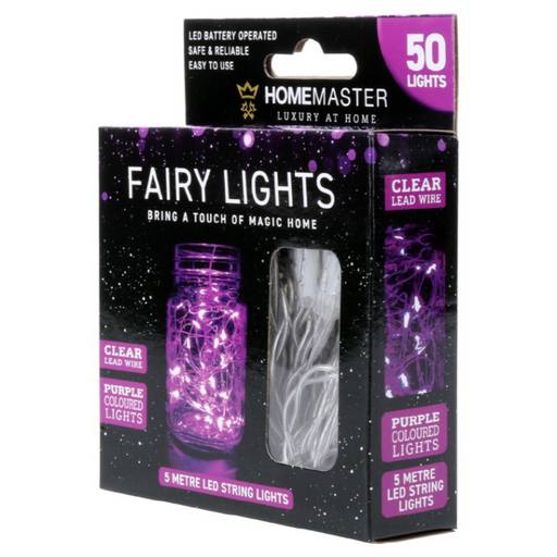 Ronis Fairy Lights Battery Operated 50 LED 5m Purple Colour 2 Function Clear Wire