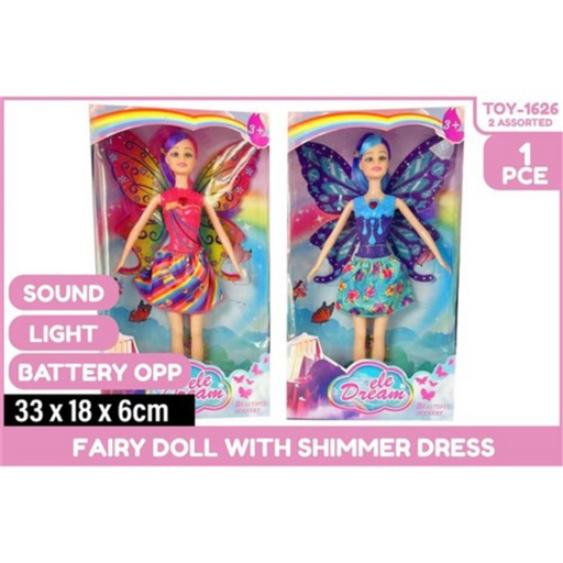 Ronis Fairy Shimmer Doll Light Up and Sound Battery Operated 30cm 2 Asstd