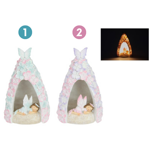 Ronis Fairy in Light Up Floral Tree Cave 17cm 2 Asstd