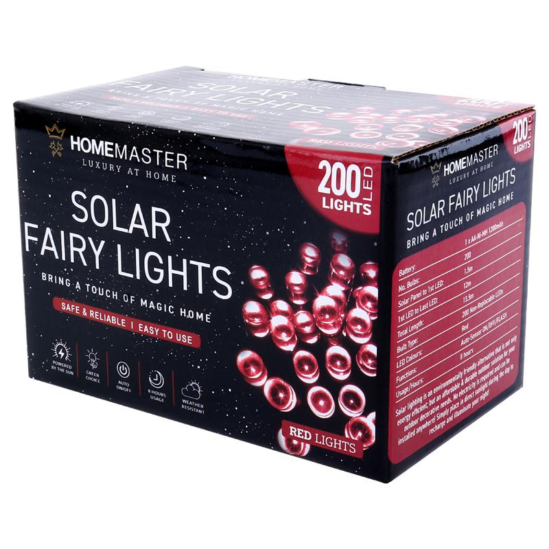 Ronis Fairy Light Solar 200 LED 13.5m Total Length Red 2 Functions