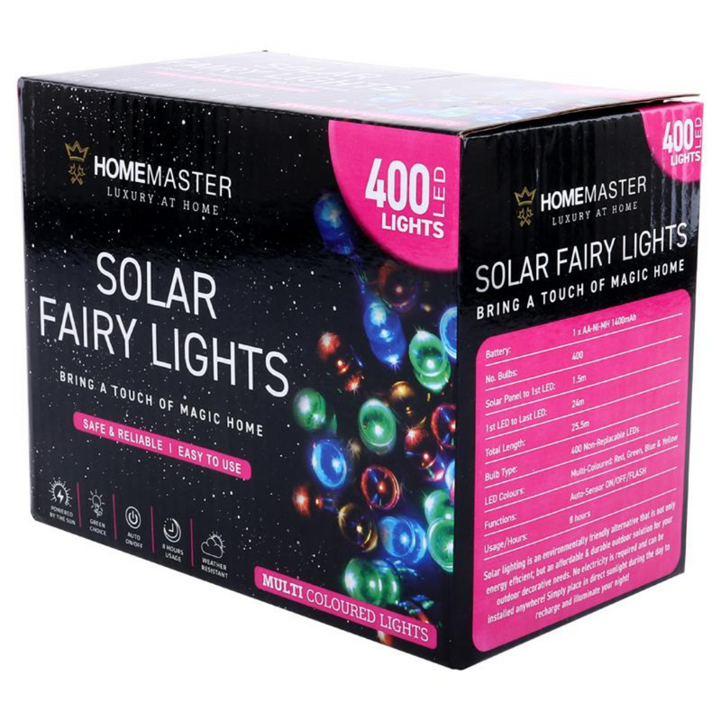 Ronis Fairy Light Solar 400 LED 25.5m Total Length Multi Colour 2 Functions