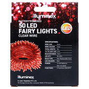 Battery operated 50 red LED fairy lights with clear wire, 500cm long, featuring 2 functions – perfect for festive indoor decorating – thumbnail