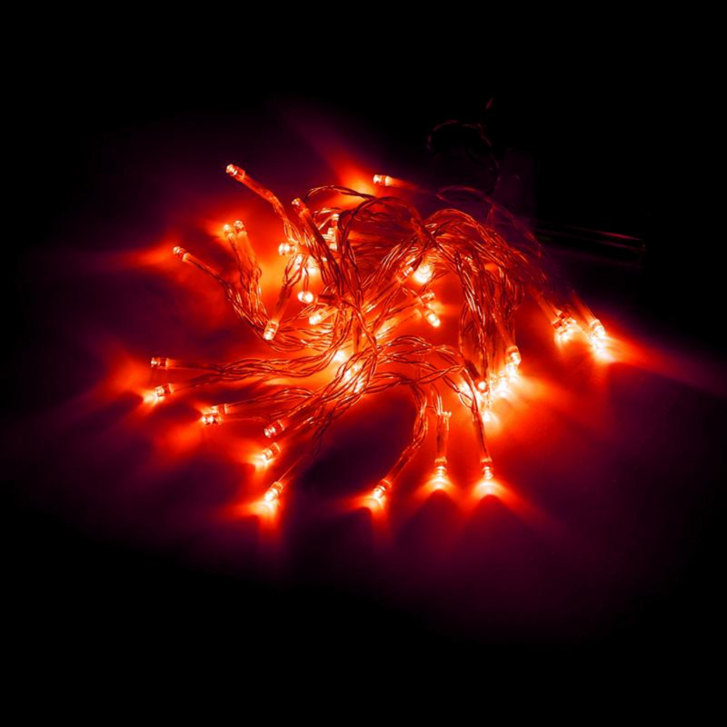 Battery operated 50 red LED fairy lights with clear wire, 500cm long, featuring 2 functions – perfect for festive indoor decorating