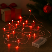 Battery operated 50 red LED fairy lights with clear wire, 500cm long, featuring 2 functions – perfect for festive indoor decorating – thumbnail