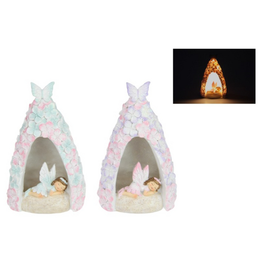 Ronis Fairy in Light Up Floral Tree Cave 17cm Assorted