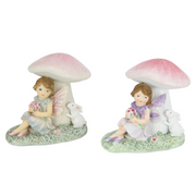 Ronis Fairy with Rabbit Sitting Under Mushroom 9cm Assorted – thumbnail