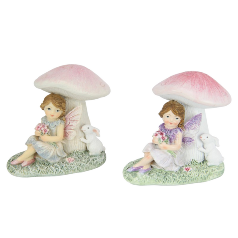 Ronis Fairy with Rabbit Sitting Under Mushroom 9cm Assorted
