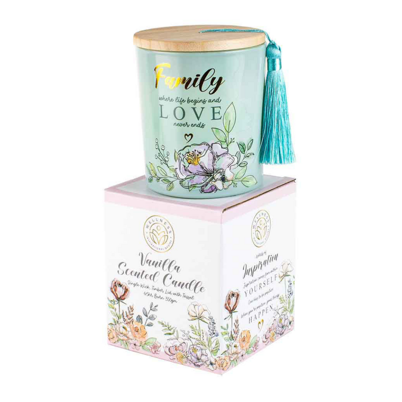 Ronis Family Candle With Wood Lid and Tassel Vanilla 10x13cm