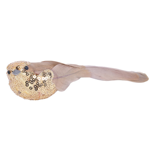 Ronis Feather Bird with Clip 16cm Champagne