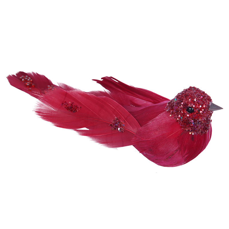 Ronis Feather Bird with Clip 23cm Red