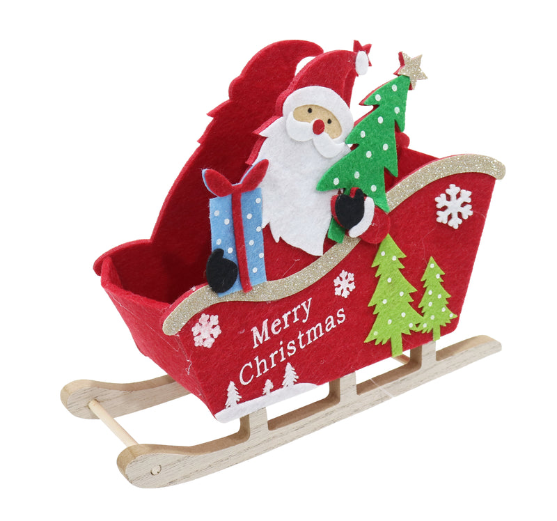 Felt Santa Sleigh – soft festive sleigh decoration with Santa design for Christmas displays