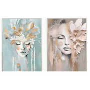 Feminine Flora framed wall art 70x100cm with 30% painted textured finish and wood grain frame 5x1cm, botanical floral décor – thumbnail