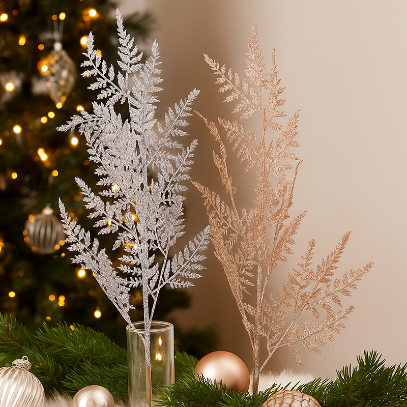 Gold and silver assorted fern stem 65cm for Christmas tree or floral décor