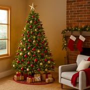 Grand Spruce Pre-Lit 210cm Christmas Tree. A lush, realistic artificial tree with warm LED lights, full shape, and easy setup