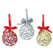 Ronis Filagree Bauble Red Bow 10cm Assorted