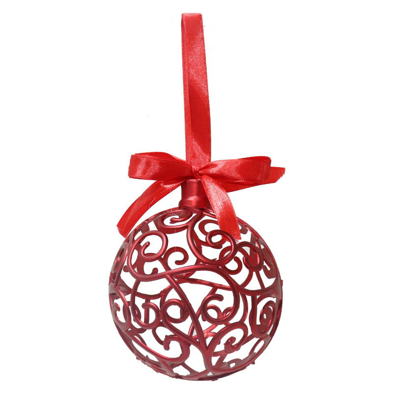 Ronis Filagree Bauble Red Bow 10cm Assorted