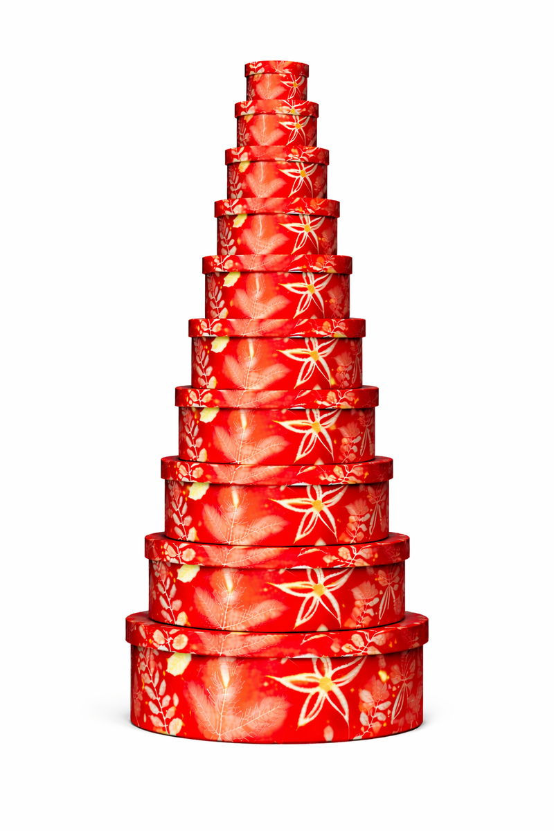 Christmas Box Round Nested Set of 10 Foliage