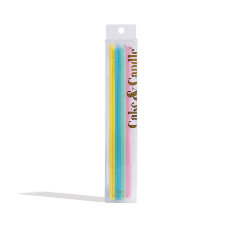 Ronis Fine Spiral Cake Candles 20cm Pastel Rainbow 16pk