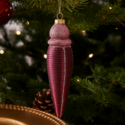 21cm Pink Finial Tree Ornament with glossy and glitter finish, elegant Christmas tree decoration.