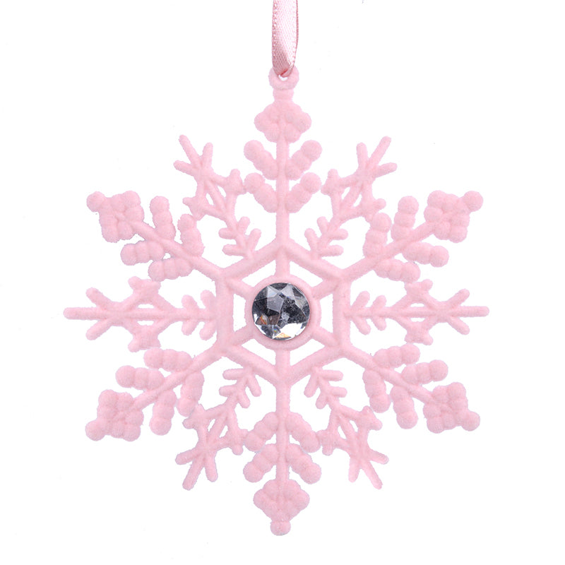 Ronis Flock Snowflake Tree Ornament 13cm Pink
