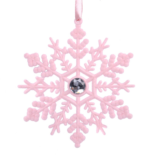 Ronis Flock Snowflake Tree Ornament 13cm Pink