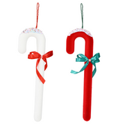 40cm flocked candycane sprinkles stem featuring red and white stripes with a soft, textured finish, ideal for festive decorating.