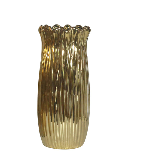 Flora ruffle vase 13x30cm gold tall decorative metallic statement vase for modern glam centrepieces and home décor styling