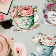 Ronis Floral Tea Cup Wooden Table Deco Signs 12.9x17x2.5cm 6 Asstd