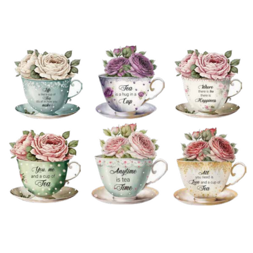 Ronis Floral Tea Cup Wooden Table Deco Signs 12.9x17x2.5cm Assorted