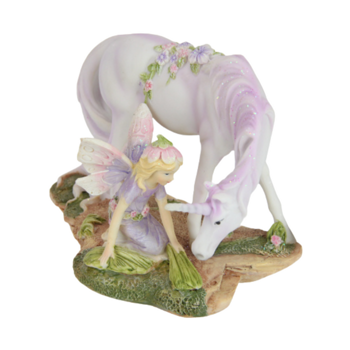 Ronis Flower Fairy Crouching with Unicorn 18cm