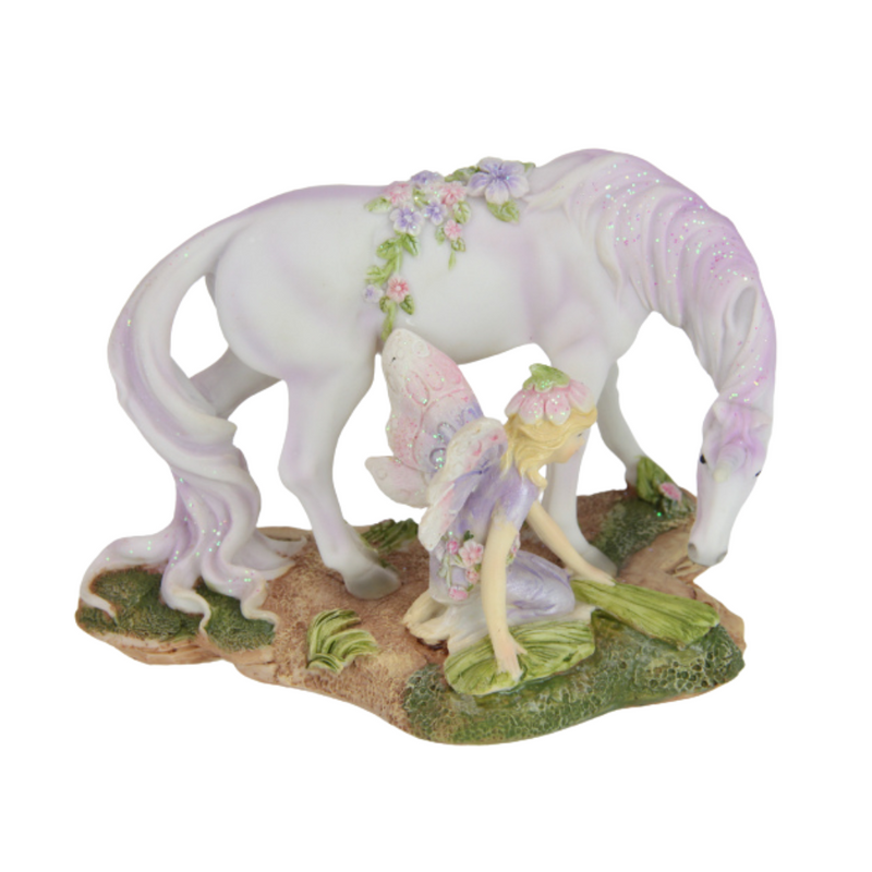 Ronis Flower Fairy Crouching with Unicorn 17.5cm