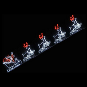 Flying Santa with 4 reindeer silhouette light – 560x80cm LED display in warm white for outdoor Christmas decoration