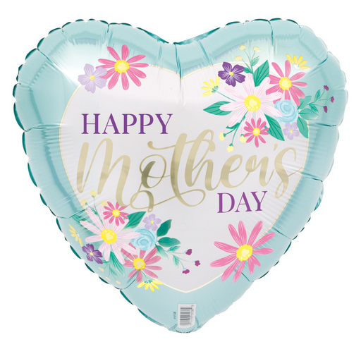 Ronis Foil Balloon Happy Mothers Day Blue Flowers Heart 43cm