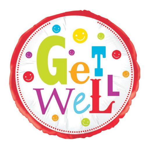 Foil Balloon Get Well 45cm – Round helium balloon with cheerful get well soon design