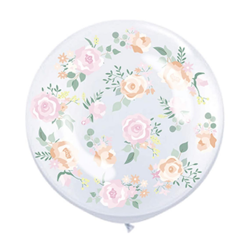 Ronis Foil Balloon Inflated Printed Clear Sphere Pink Bloom 60.9cm