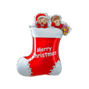 56.5x86cm Merry Christmas Socks Foil Balloon in festive red and green colors, perfect for holiday party decoration.