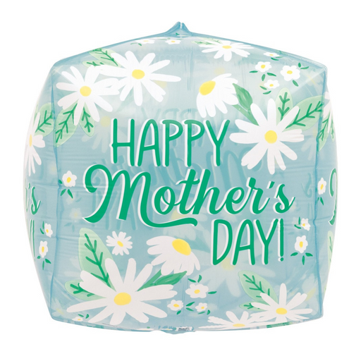 Ronis Foil Balloon With Ribbon Inflated Bulk Daisy Happy Mothers Day Cube 40cm