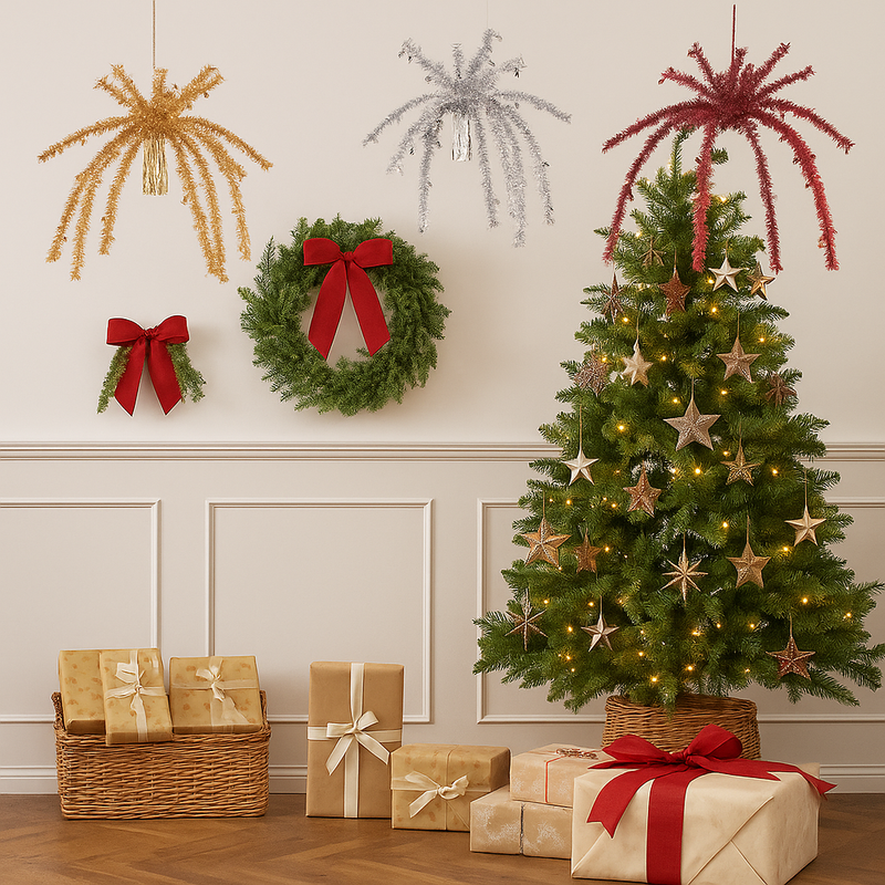 Assorted 90cm foil fountain decoration with cascading metallic strands for parties and events