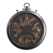 French-style black wall clock with exposed gears and Roman numerals, 62cm – thumbnail