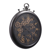 French-style black wall clock with exposed gears and Roman numerals, 62cm – thumbnail