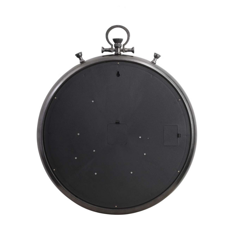 French-style black wall clock with exposed gears and Roman numerals, 62cm