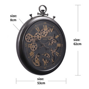 French-style black wall clock with exposed gears and Roman numerals, 62cm – thumbnail