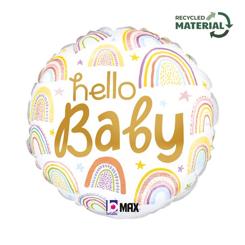 Rainbow shaped hello baby inflatable pastel