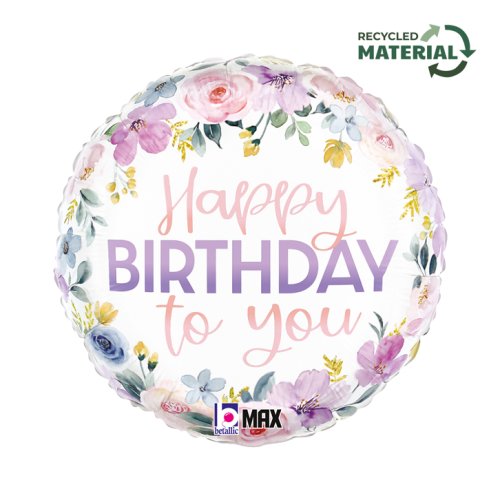 Floral watercolour birthday foil balloon 18 inch